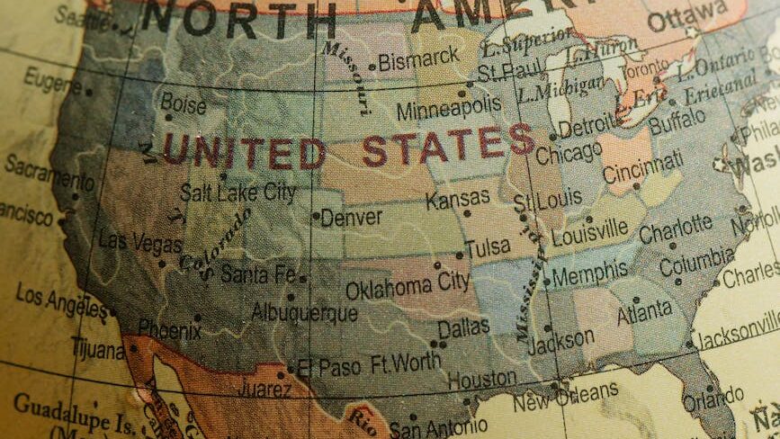american countries in a world map