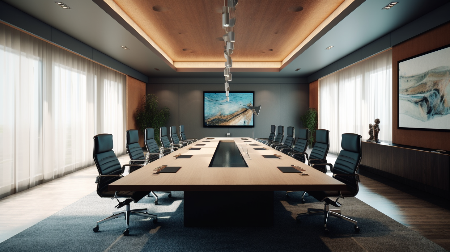 Sleek contemporary executive conference room with curtains and natural light