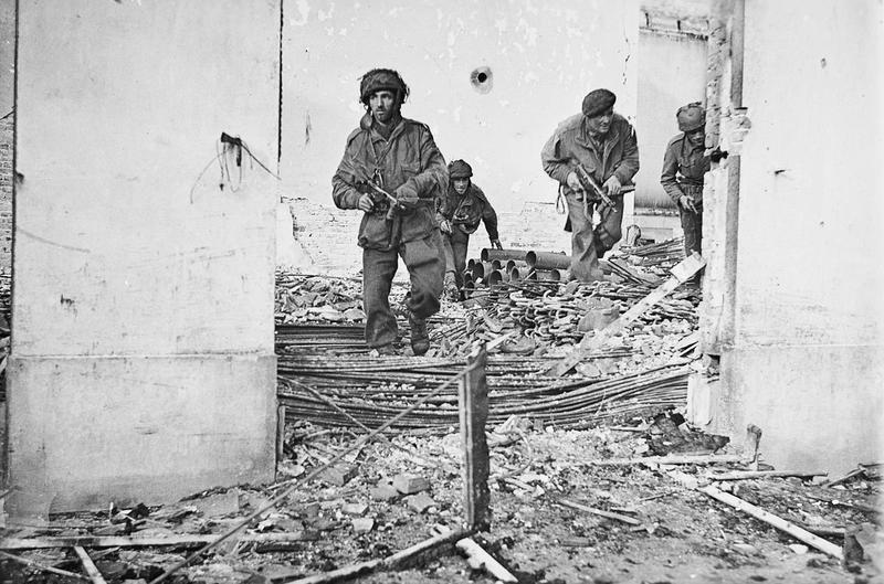 Leadership Lessons from Operation Market Garden - British airborne troops moving through a shell-damaged house in Oosterbeek near Arnhem during Operation 'Market Garden', 23 September 1944. Arnhem 17 - 25 September 1944: Four British paratroopers moving through a shell-damaged house in Oosterbeek to which they had retreated after being driven out of Arnhem.