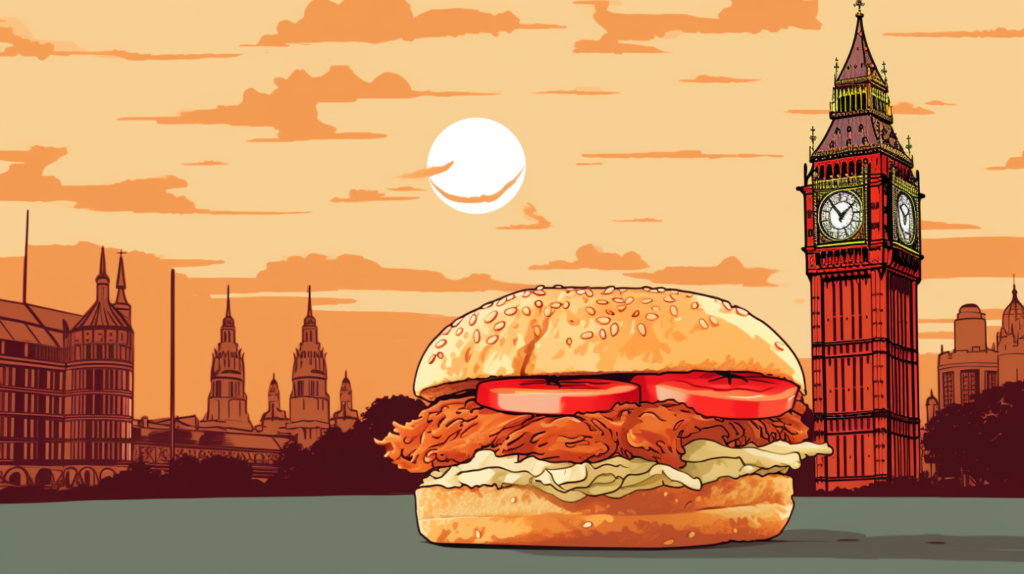 Chick-fil-A expanding into UK in 2025 - chick-fil-a sandwich in front of the big big clock tower