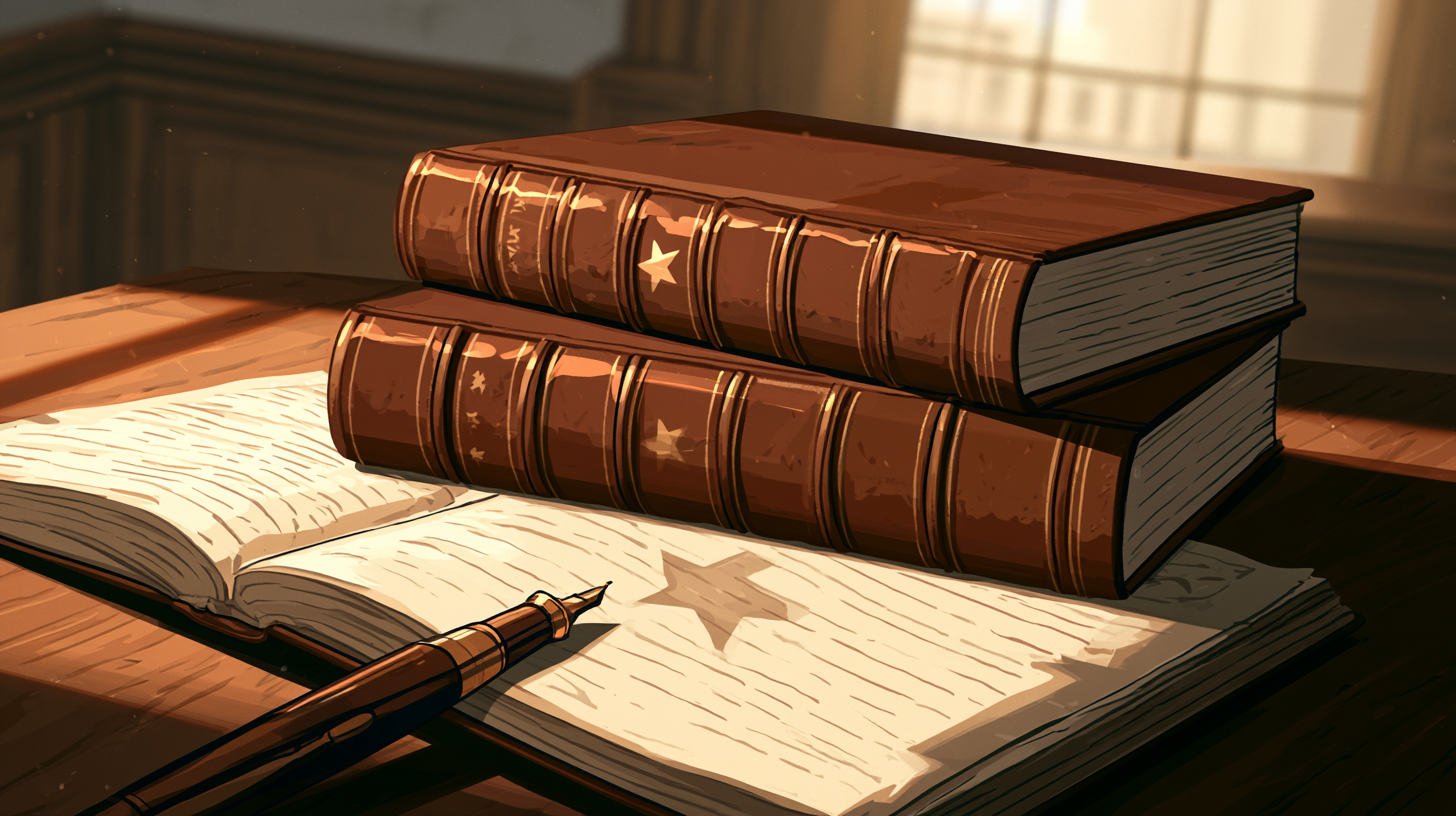 Texas statute books on a desk.